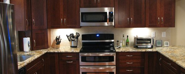 Kitchen with stainless steel appliances