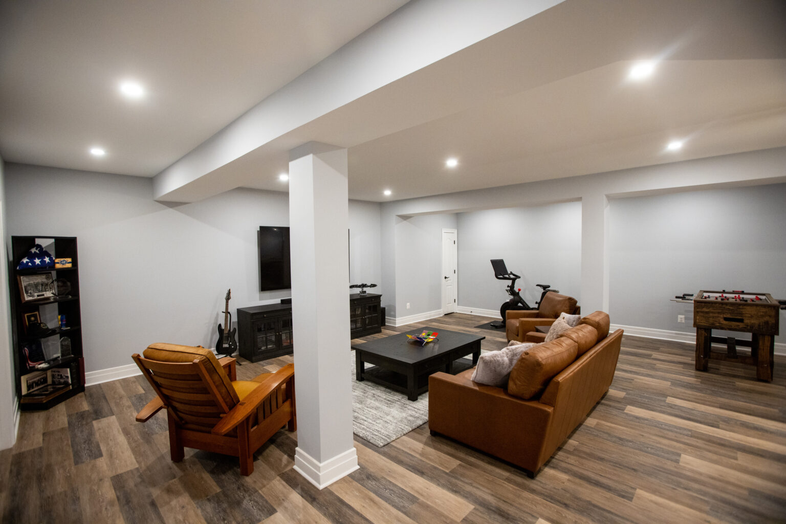 Living room (aka Teen Hangout Space) in this finished basement in Herndon, VA.