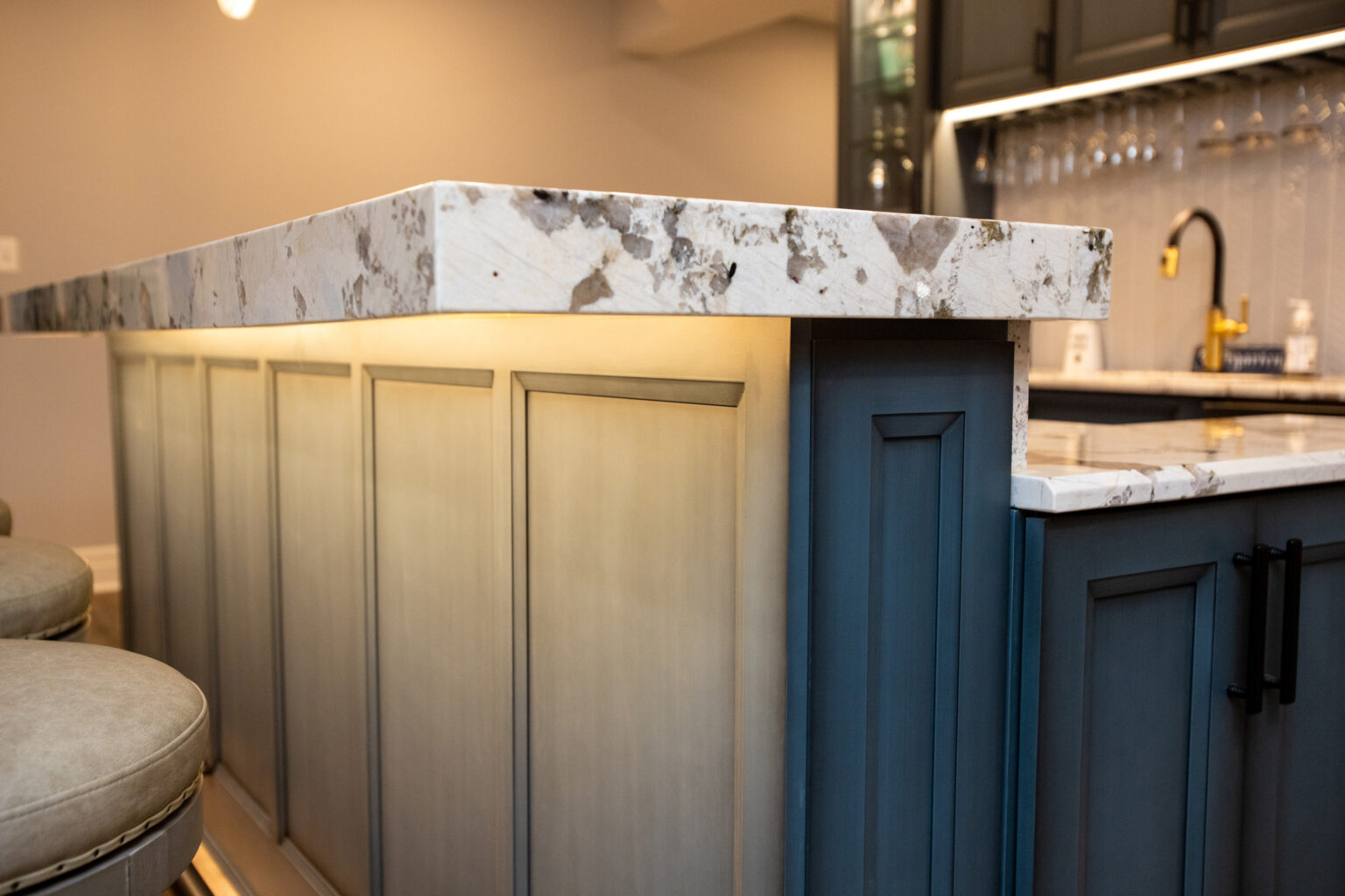 LED lighting installed under the island.