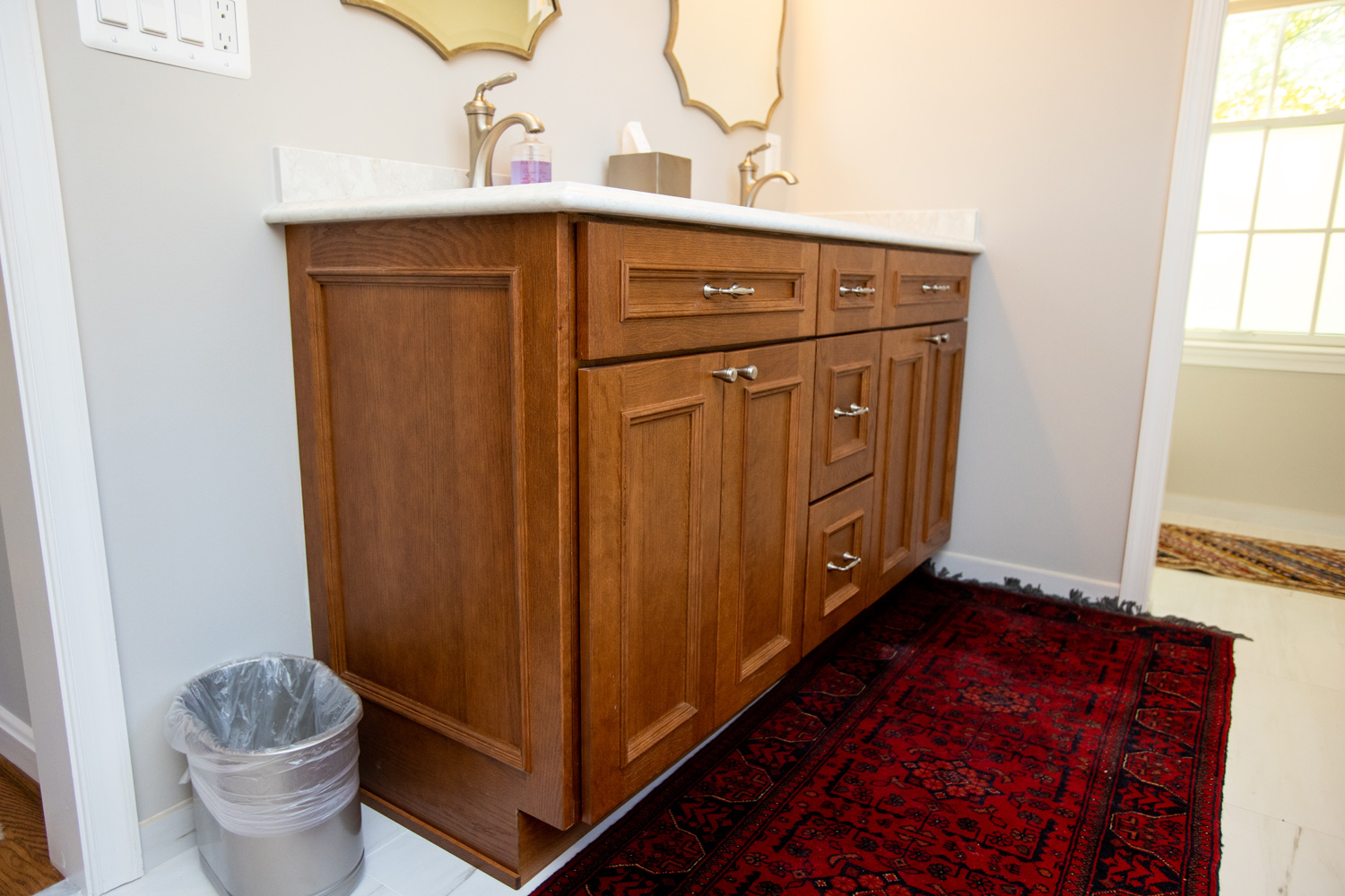 Image by Lesnick Photo Wellborn cabinets for this master bathroom vanity.