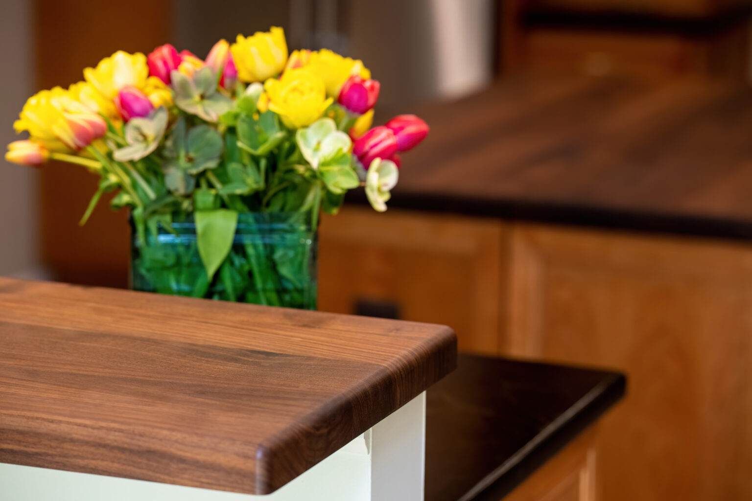 Image by Lesnick Photo wooden ledge on half wall leading into the kitchen