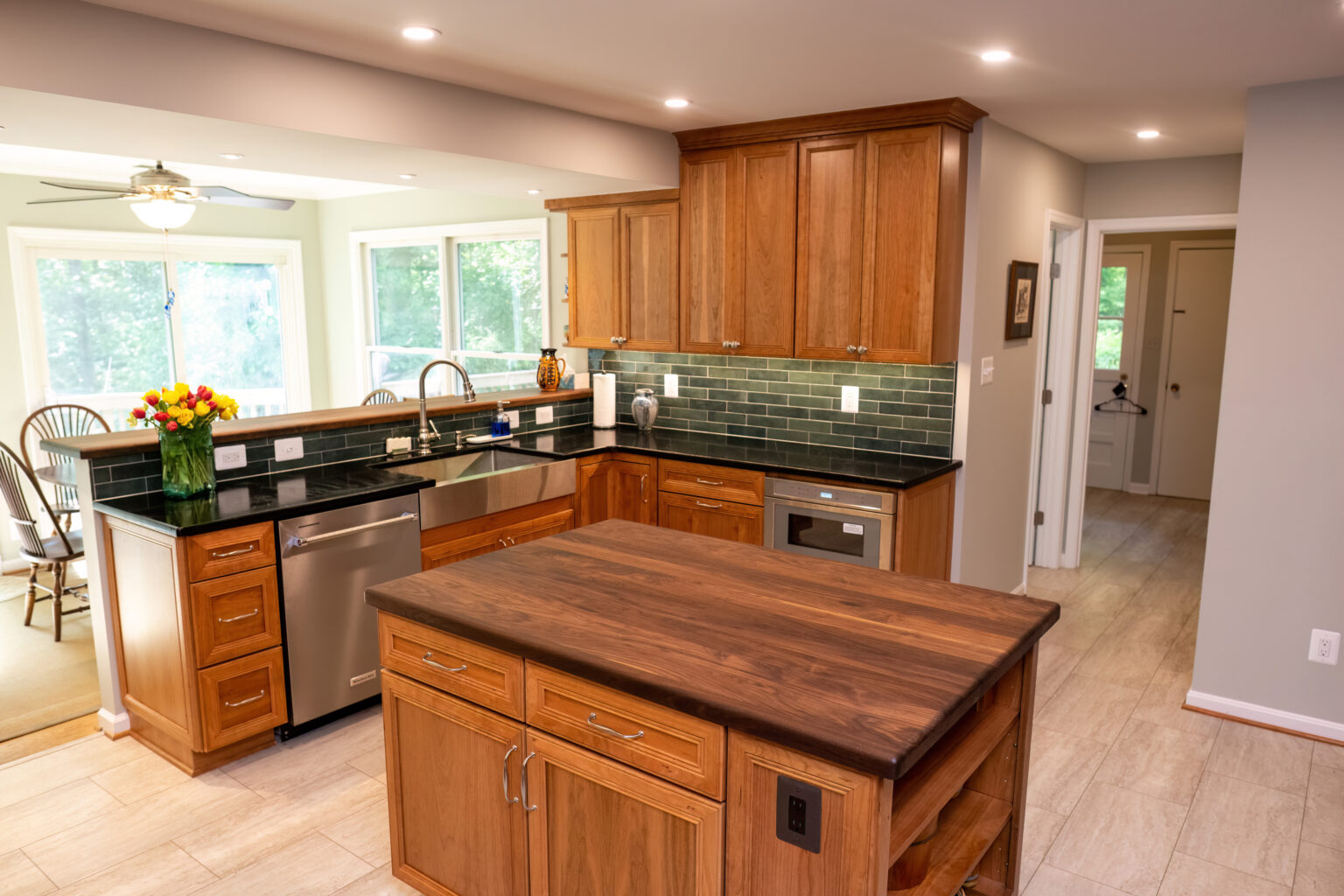 Image by Lesnick Photo remodeled kitchen in Reston with soapstone and butcher block countertops.