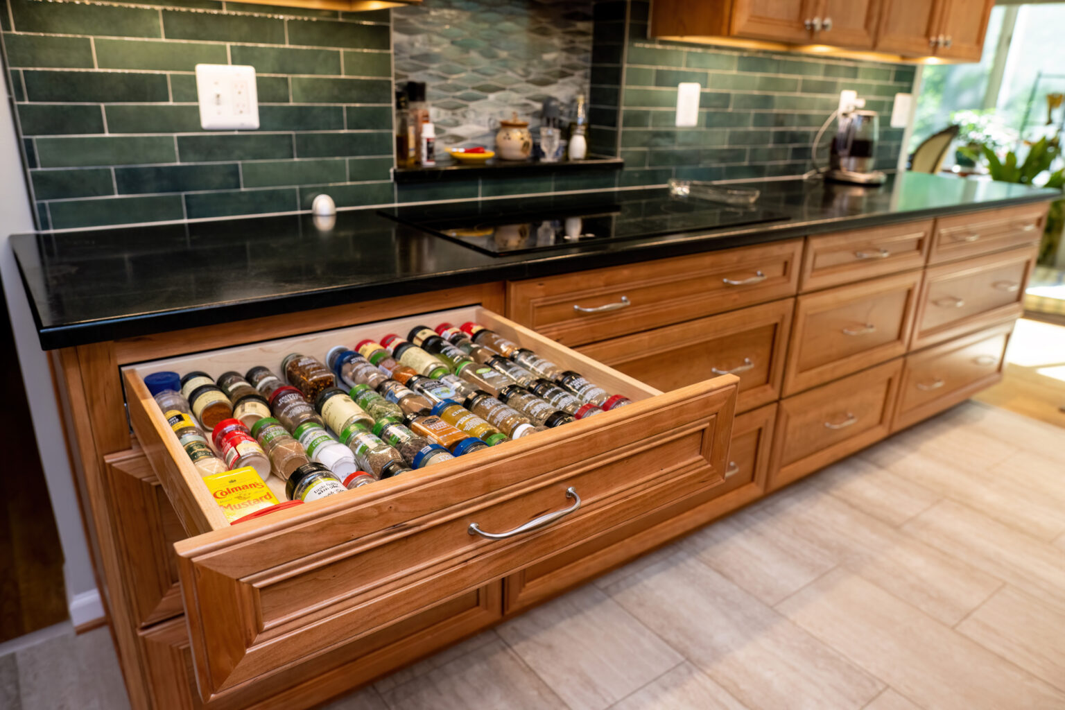 Image by Lesnick Photo spice drawer in this Reston, Virginia kitchen remodel