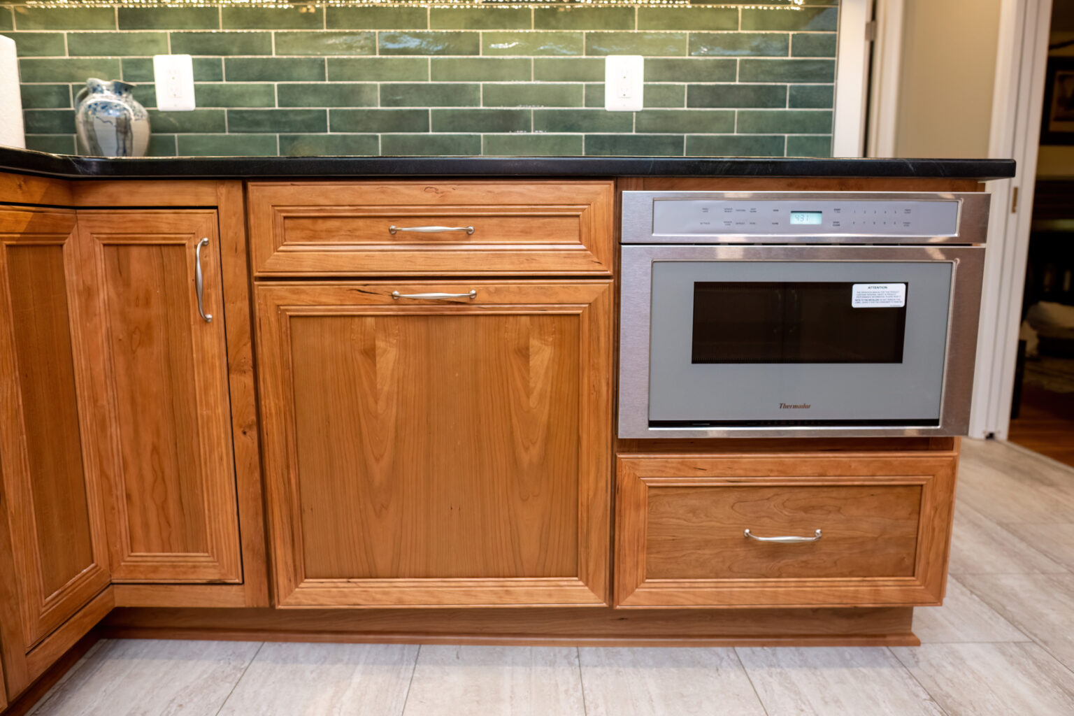 Image by Lesnick Photo microwave drawer and cherry cabinets.