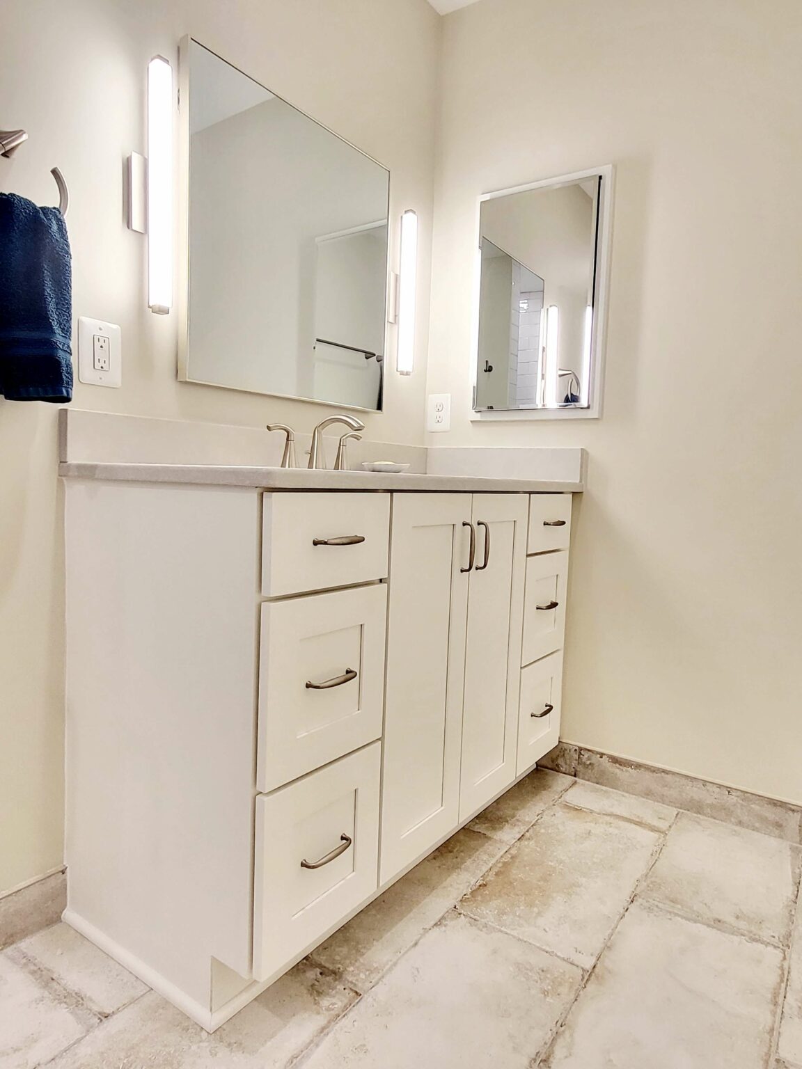 white bathroom with aging-in-place features in Reston, VA.
